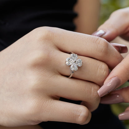 Angela Jewelry]Heart-shaped Four-Leaf Clover Ball Ring